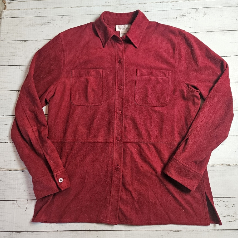 Jones New York Suede Feel Red Button Up Size Small